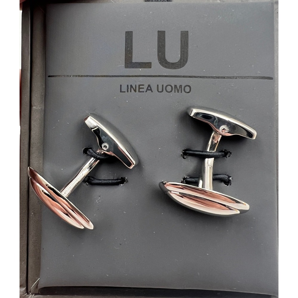 Linea Uomo Cufflinks Men's Silver Tone Oval Domed NIB